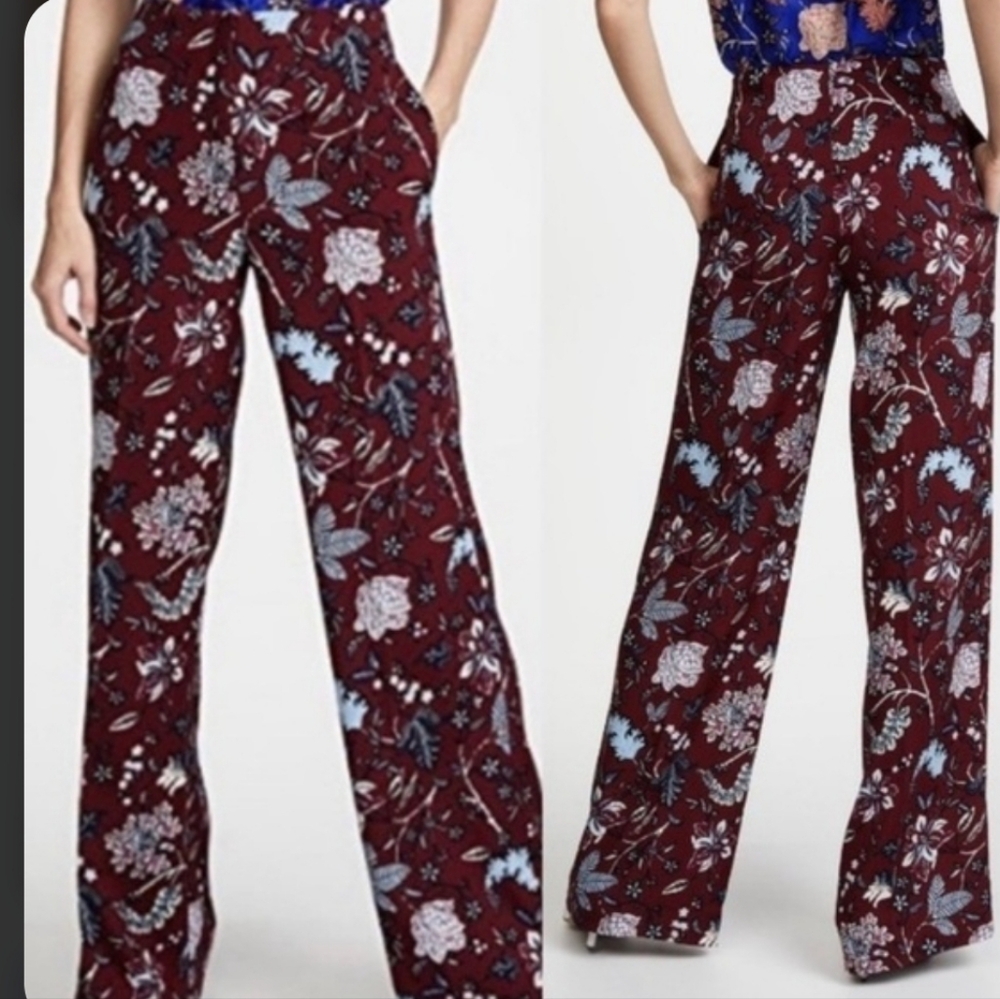 Diane Von Furstenburg Wide Leg Pant In Canton Bordeaux Size 6